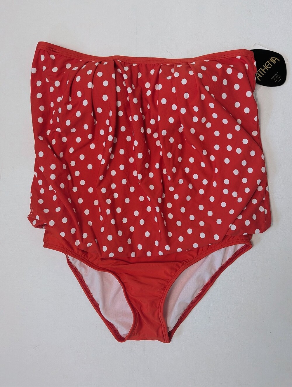 Athena Women Strapless Bandeau One Piece Swimsuit Red White Polka Dot Sz 10 New
